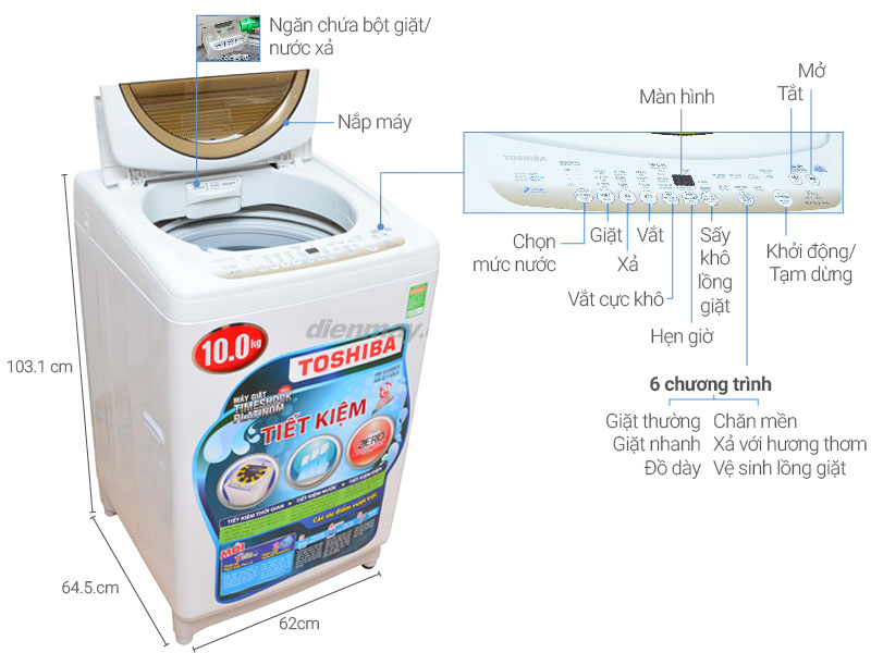 Giới thiệu máy giặt Toshiba 10kg AW-DE1100GVWS